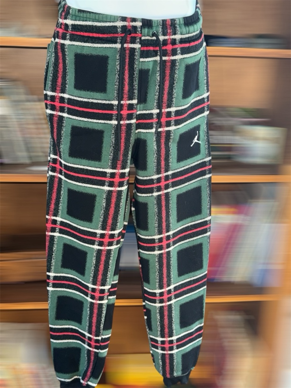 Jordan Plaid Fleece Jogger Pants - Green, white  & Black